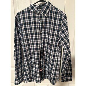 Nordstrom Men's Shop Trim Fit Button Down Shirt Men's M Blue Green Plaid